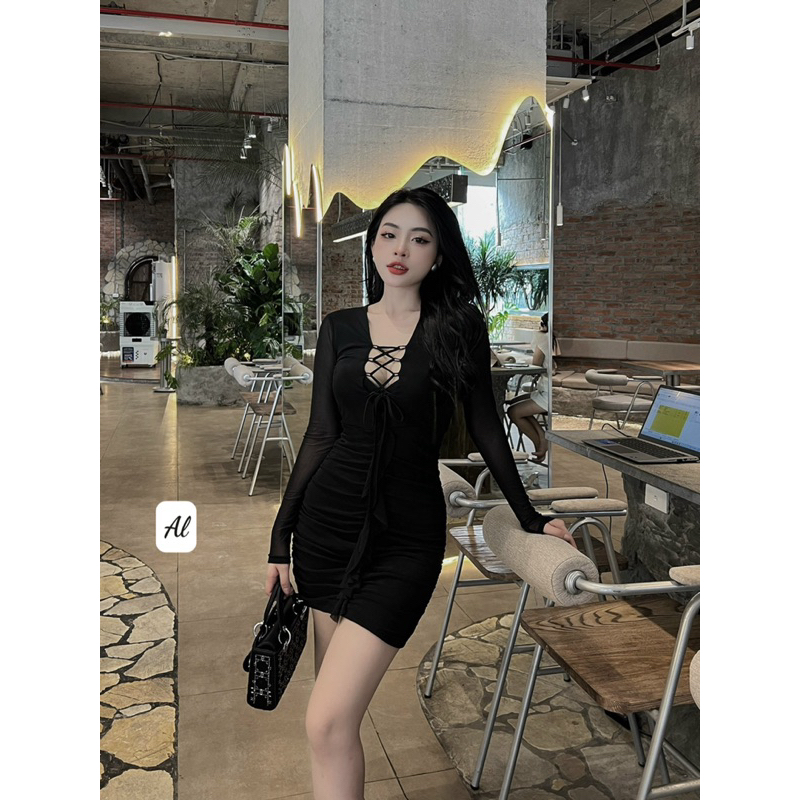 Váy body lưới đan dây phối bèo dạo phố bao xinh