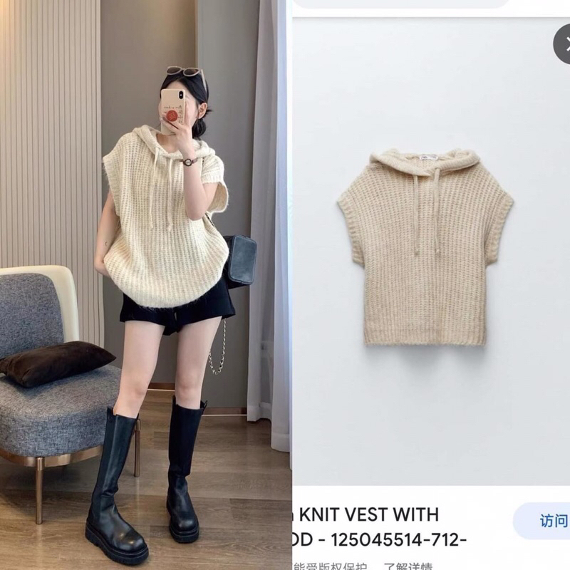 Áo len sát nách Z***R có mũ kem