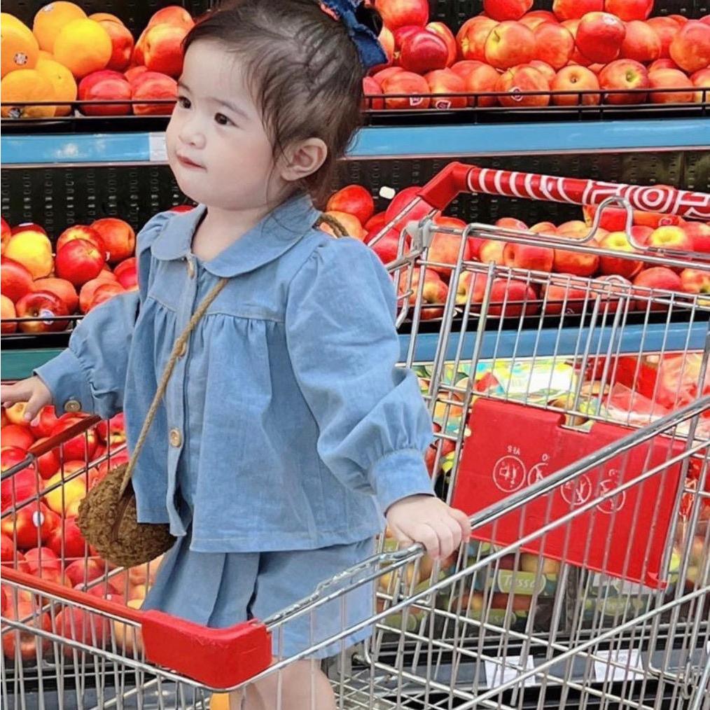 KM923 Set váy +áo bò dài tay bé gái 8-30kg