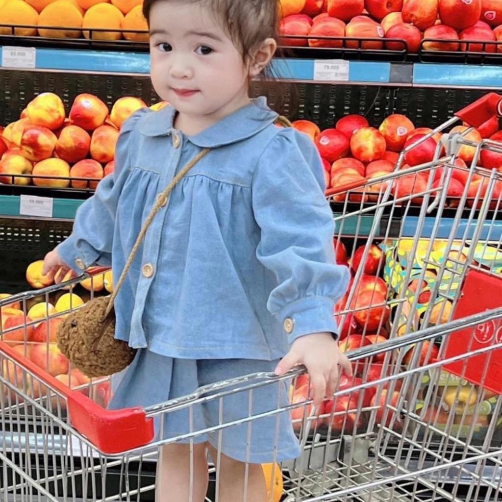 KM923 Set váy +áo bò dài tay bé gái 8-30kg