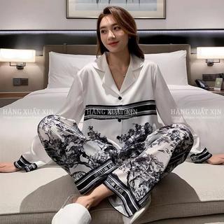 Bộ pyjama lụa quần áo dài họa tiết siêu đẹp