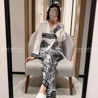 Bộ pyjama lụa quần áo dài họa tiết siêu đẹp