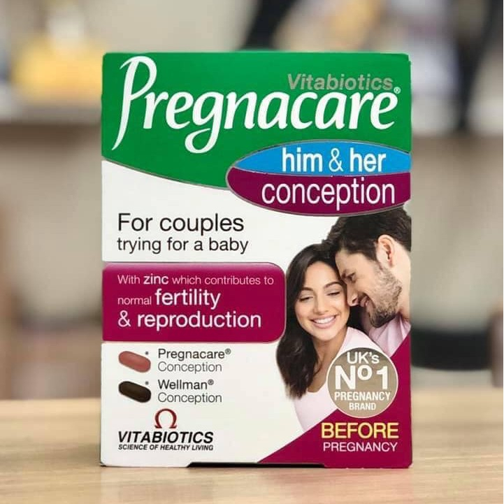 Viên uống tăng khả năng thụ thai Pregnacare Him & Her Conception 60 viên của Anh cho cả vợ và chồng