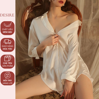 Áo sơ mi ngủ lụa satin mềm tay lửng gợi cảm sexy Desire VN-1902