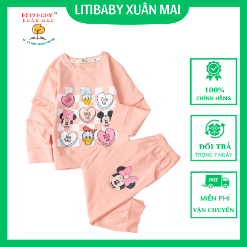 Bộ Cotton Thu Đông Bé Gái In Hình Mickey BCT2316 Thương Hiệu Litibaby size 2-8, dành cho bạn từ 11kg đến 25kg.