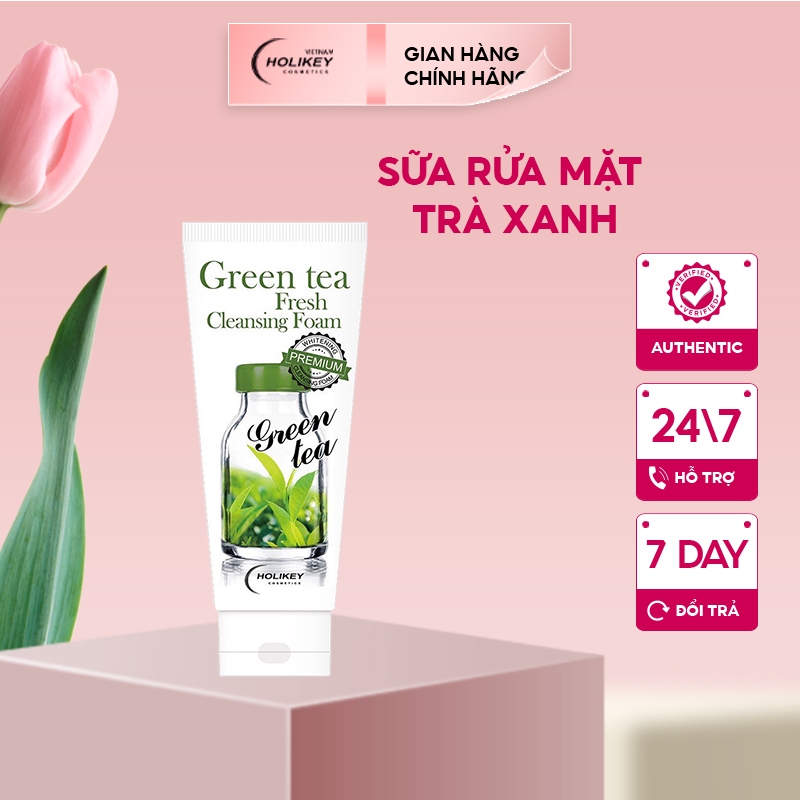 Sữa rửa mặt chiết xuất trà xanh Holikey Green Tea Fresh Cleansing Foam 100ml ngừa mụn, chống oxi hóa, làm sáng da