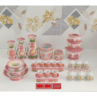 Bộ thờ cúng gốm sứ màu hồng size nhỏ