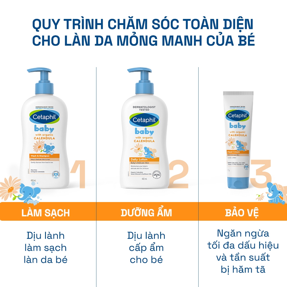 Sữa tắm gội dịu lành cho bé CETAPHIL BABY WASH & SHAMPOO WITH ORGANIC CALENDULA 400ML