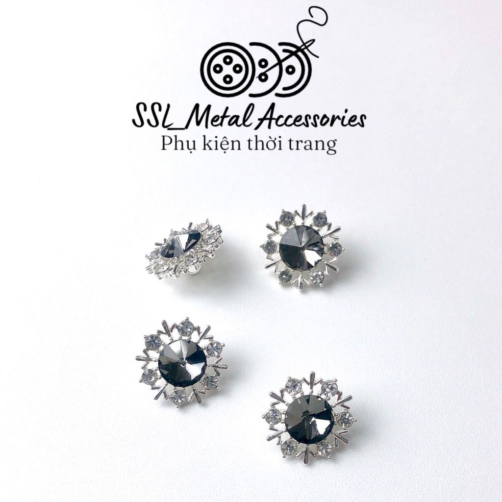Cúc áo, Nút kim loại hình tròn đính đá dùng cho áo, váy, đầm, áo khoác - Alloy button YV-18H 18mm