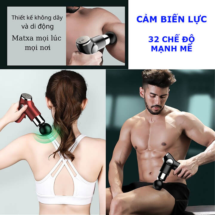 Máy mát xa cầm tay 4 đầu 32 cấp độ KH-515, Máy massage toàn thân, Súng massage cầm tay cảm ứng giảm đau nhức hiệu quả
