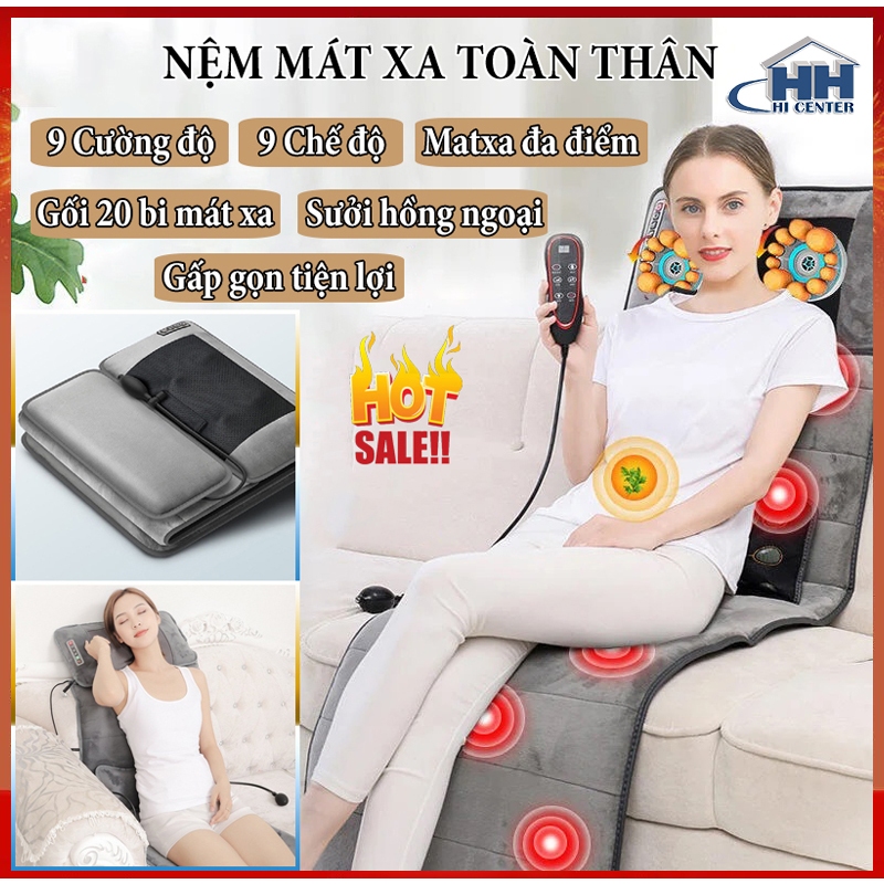 Thảm massage toàn thân cao cấp - Nệm massage, đệm mát xa toàn thân 9 chế độ, 9 cường độ mát xa, gấp gọn tiện lợi