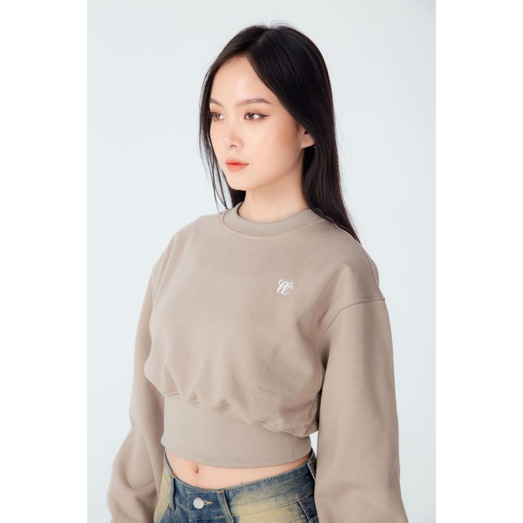 Sweater Croptop TWENTI Nỉ Bông Tôn Eo