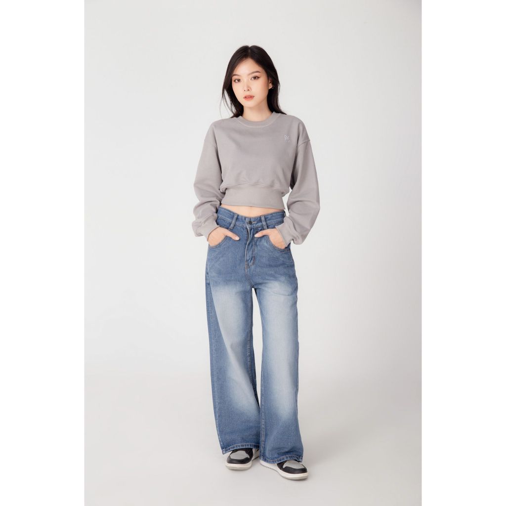 Sweater Croptop TWENTI Nỉ Bông Tôn Eo