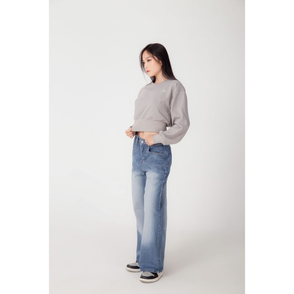 Sweater Croptop TWENTI Nỉ Bông Tôn Eo