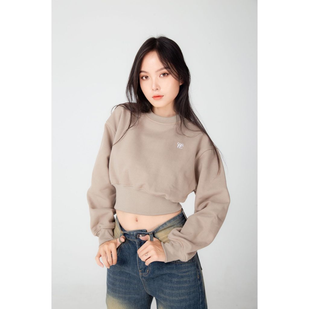 Sweater Croptop TWENTI Nỉ Bông Tôn Eo