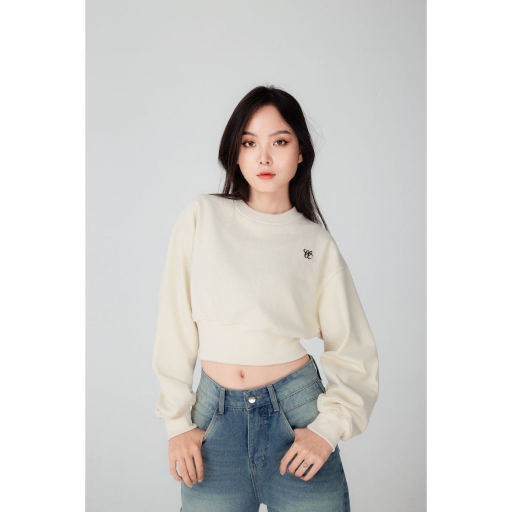 Sweater Croptop TWENTI Nỉ Bông Tôn Eo