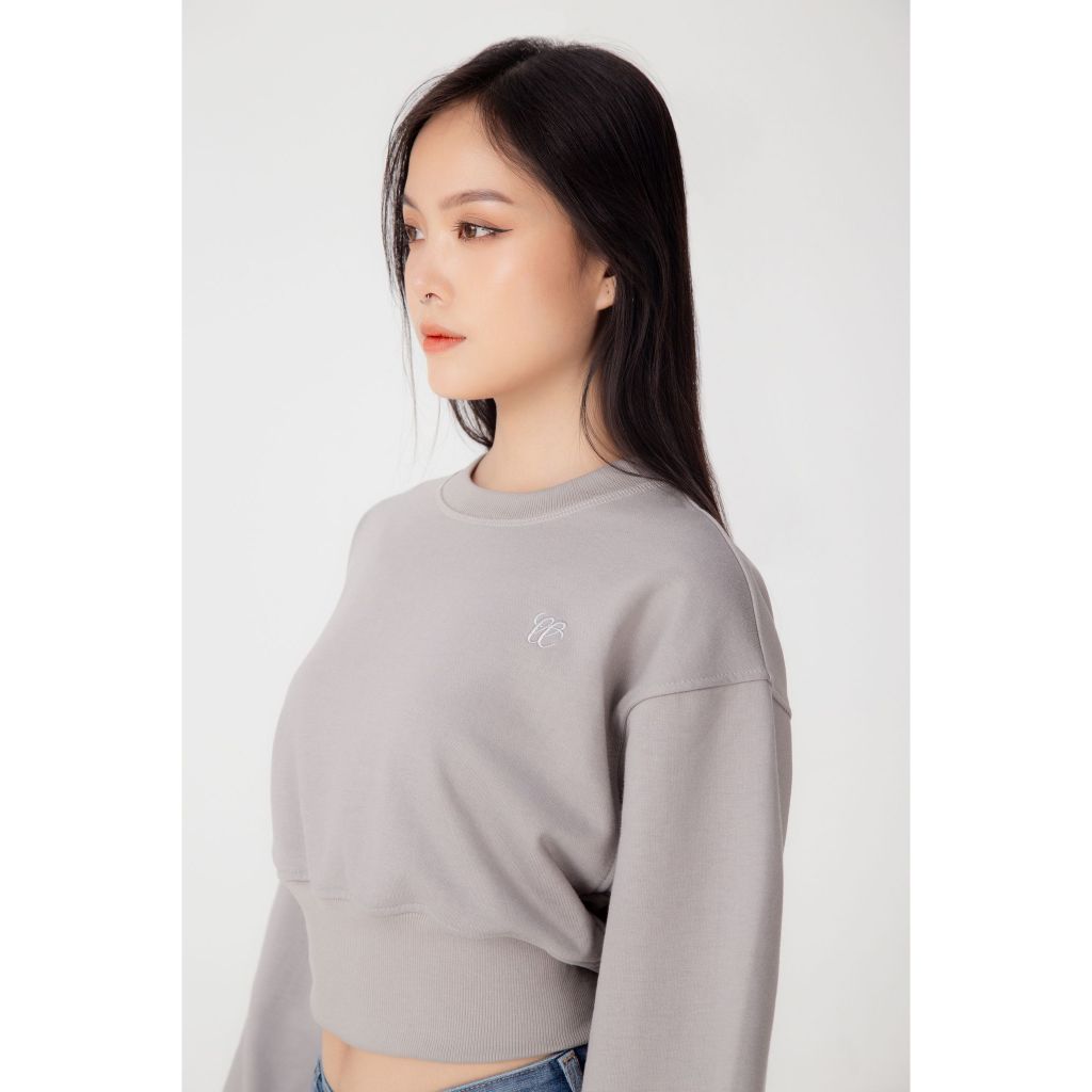 Sweater Croptop TWENTI Nỉ Bông Tôn Eo