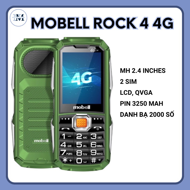 Điện thoại Mobell Rock 4 4G, loa to, chữ to, phím lớn - Hàng chính hãng, Full hộp, Nguyên seal