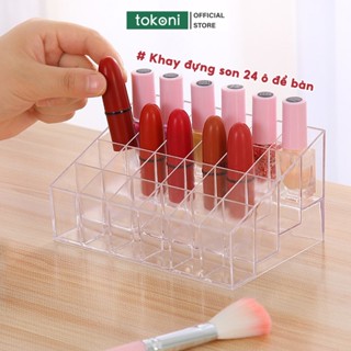 Khay đựng son 24 ô JYoohome Hộp nhựa mica đựng son, mỹ phẩm cọ trang điểm để bàn siêu bền trong suốt