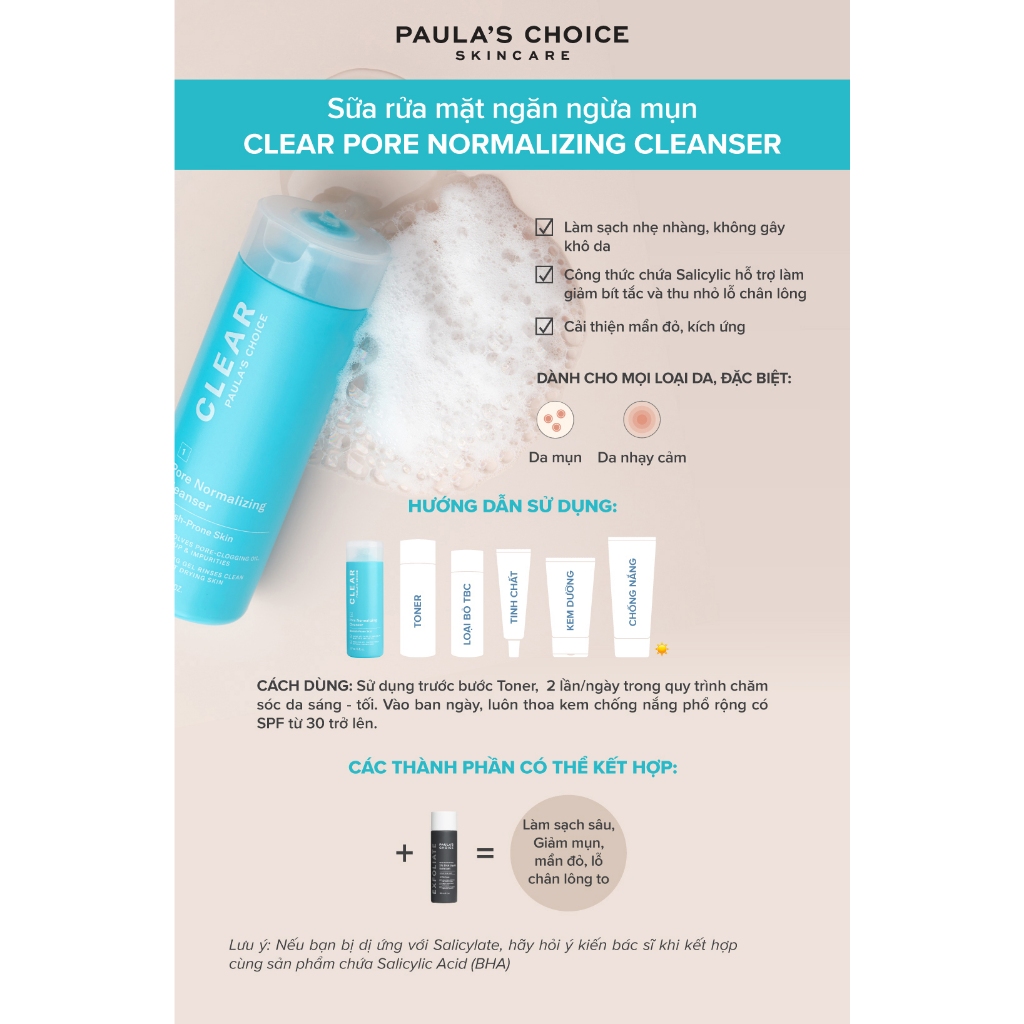 Sữa rửa mặt dạng gel ngăn ngừa mụn Paula’s Choice Clear Pore Normalizing Cleanser 177 ml 6002.1