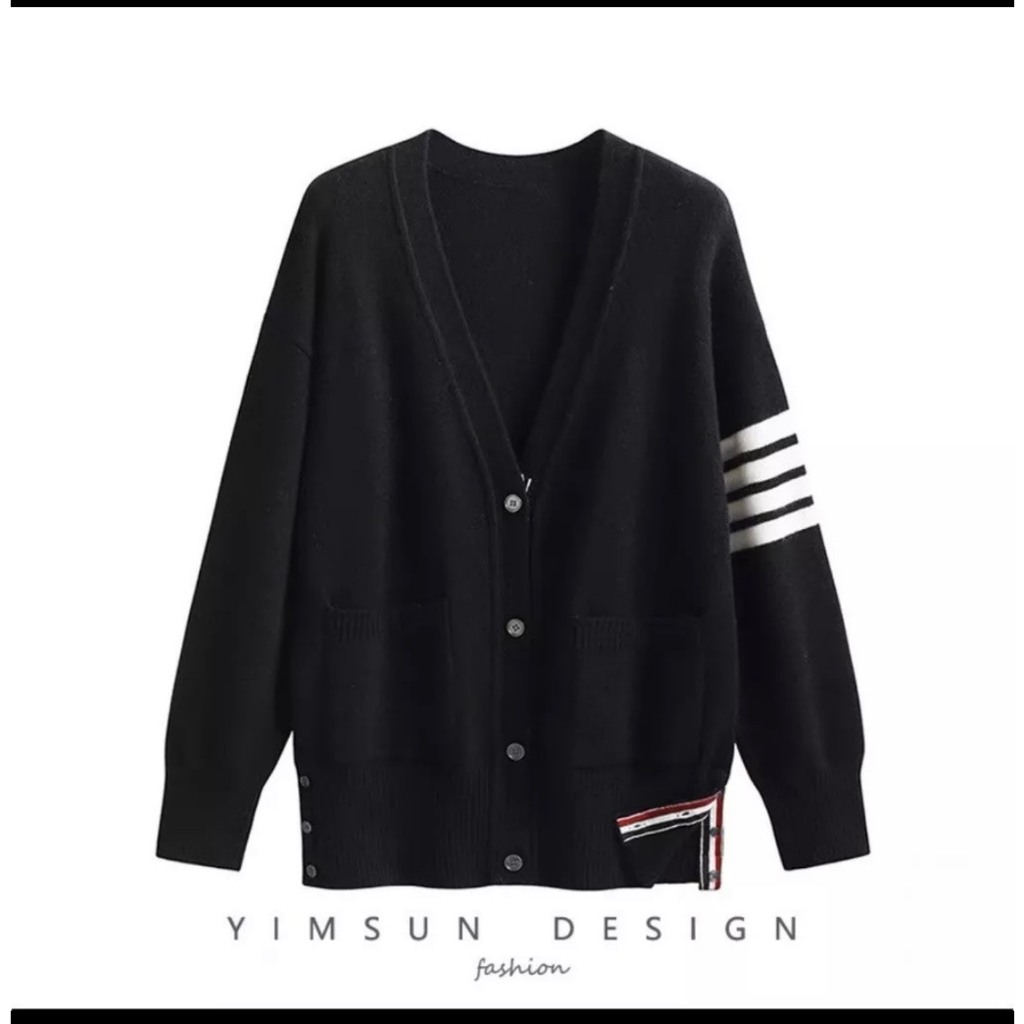 Áo Cardigan Thome Len Mỏng Hoạ Tiết 4 Sọc Cao Cấp-Áo Cardigan Chất Len Hàng Đẹp Cao Cấp