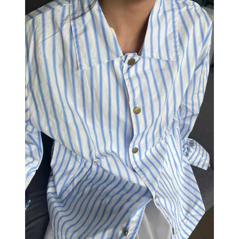 STUSSY SHIRT - Áo sơ mi kẻ xanh dài tay Big logo unisex