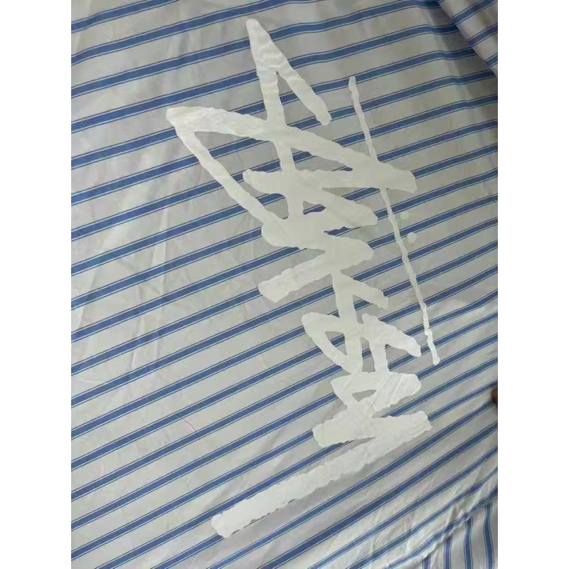 STUSSY SHIRT - Áo sơ mi kẻ xanh dài tay Big logo unisex