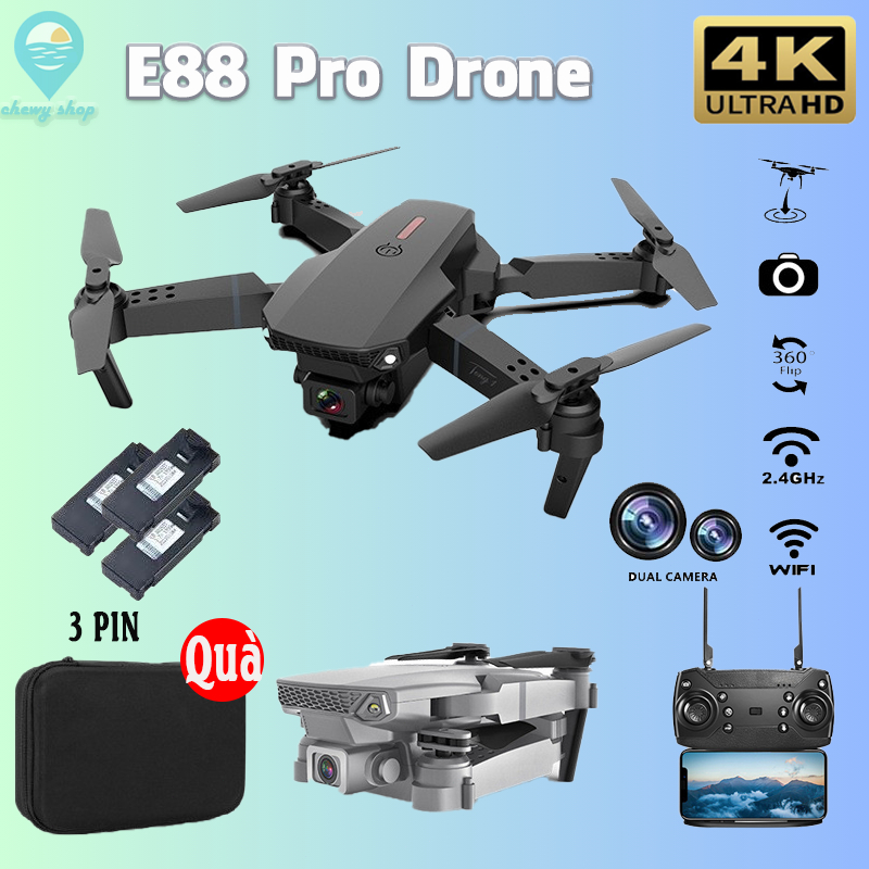 máy bay điều khiển từ xa FLYCAM E88 pro Camera kép chất lượng hình ảnh 4K HD pin 1800mAh 15 mins khoảng cách 150M