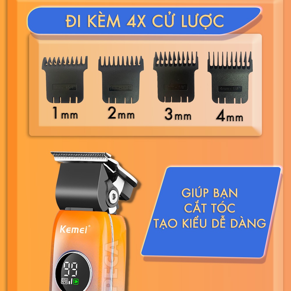 Tông đơ cắt tóc không dây Kemei KM-1837 màn hình LCD thông minh có thể cắt tóc - chấn viền -cạo râu...