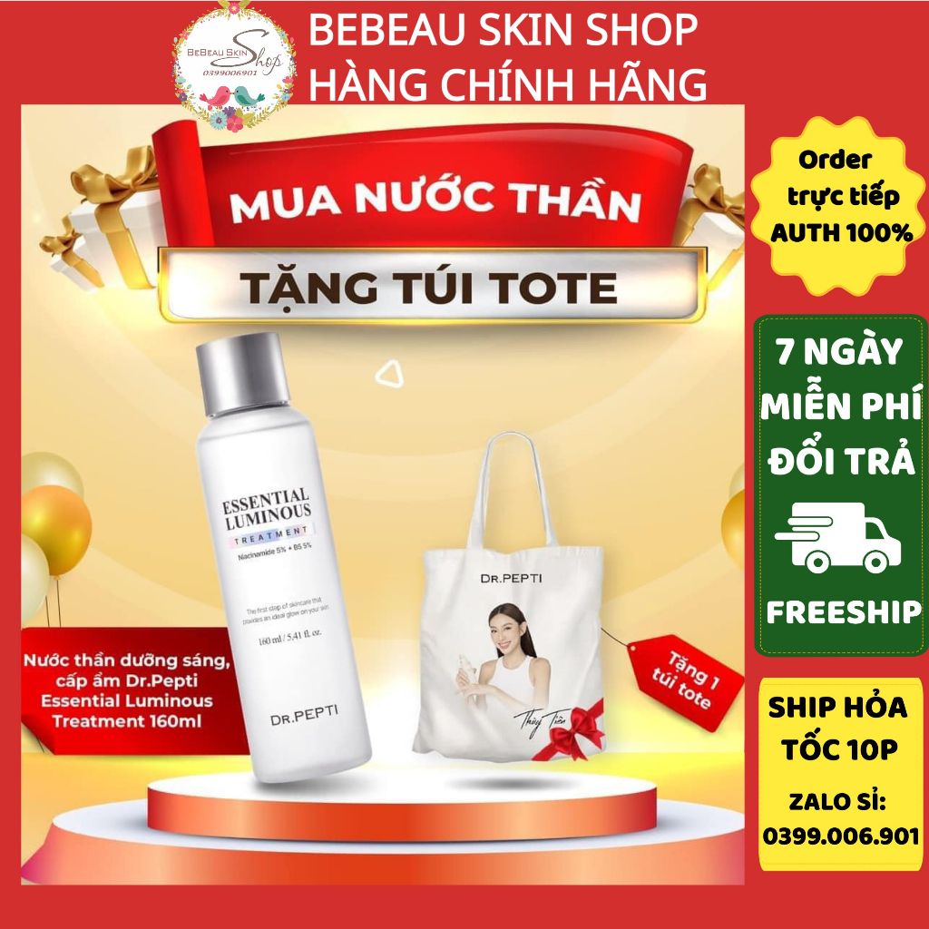 Nước Thần Dr.Pepti Essential Luminous Treatment Dưỡng Sáng, Dưỡng Ẩm Mọi Loại Da 160ml Mua 1 Tặng 1 - Bebeau