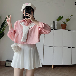  Áo croptop sơ mi dài tay nữ chất vải cotton thô hàn mịn JCIE 10591 - Jemcloset 
