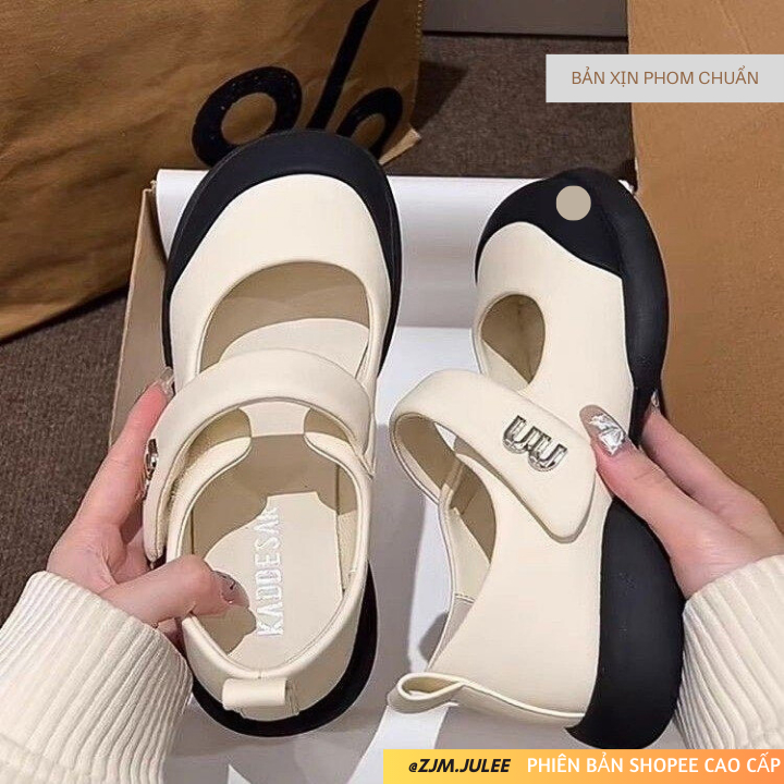 Giày búp bê nữ đế cao LUJI fullbox bản da mềm cao cấp - Giày lolita nữ quai dán dễ thương