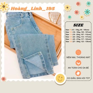 Quần jeans dáng suông JEANBECO, quần bò cho bé gái dài màu xanh nhạt thời trang Hàn Quốc QD11