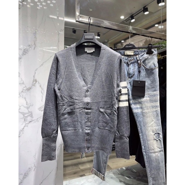 Áo Cardigan Thome Len Mỏng Hoạ Tiết 4 Sọc Cao Cấp-Áo Cardigan Chất Len Hàng Đẹp Cao Cấp