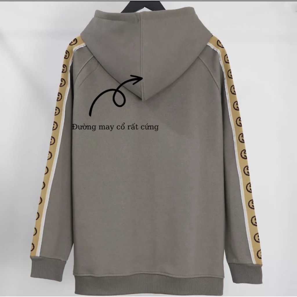 Áo Khoác Hoodie Gucci Phối Sọc Tay Thêu Chất Nỉ Tàu Cao Cấp-Áo Hoodie Gucci Mũ 2 Lớp Phong Cách Boy Phố