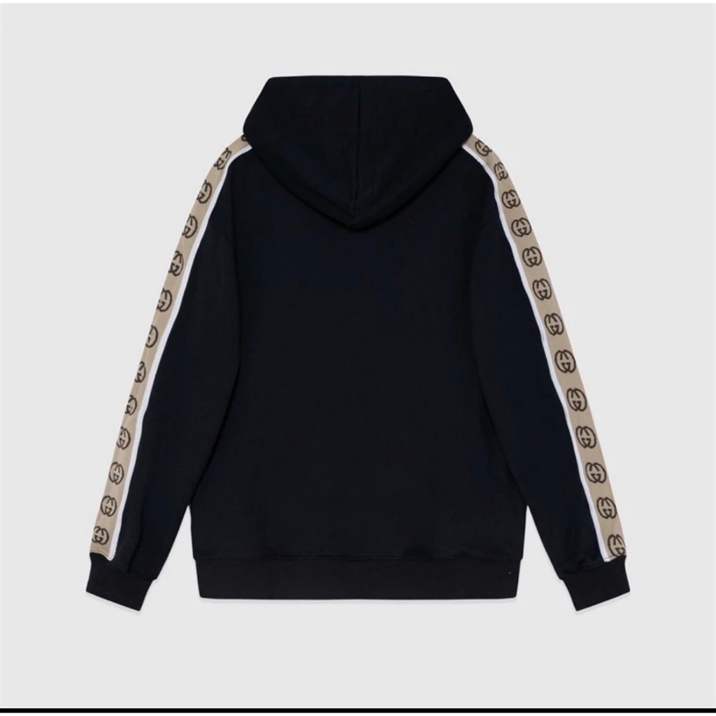 Áo Khoác Hoodie Gucci Phối Sọc Tay Thêu Chất Nỉ Tàu Cao Cấp-Áo Hoodie Gucci Mũ 2 Lớp Phong Cách Boy Phố