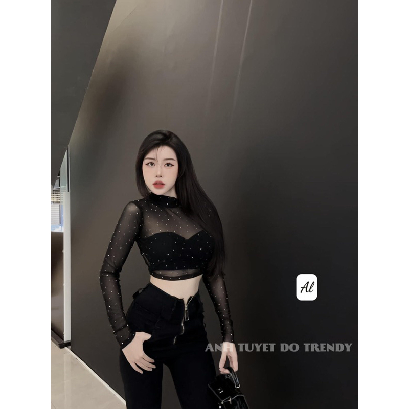Áo body lưới cúp ngực hở lưng gợi cảm đính đá siêu sang
