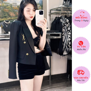 Áo vest blazer nữ dáng ngắn huy hiệu dài tay công sở 2 lớp