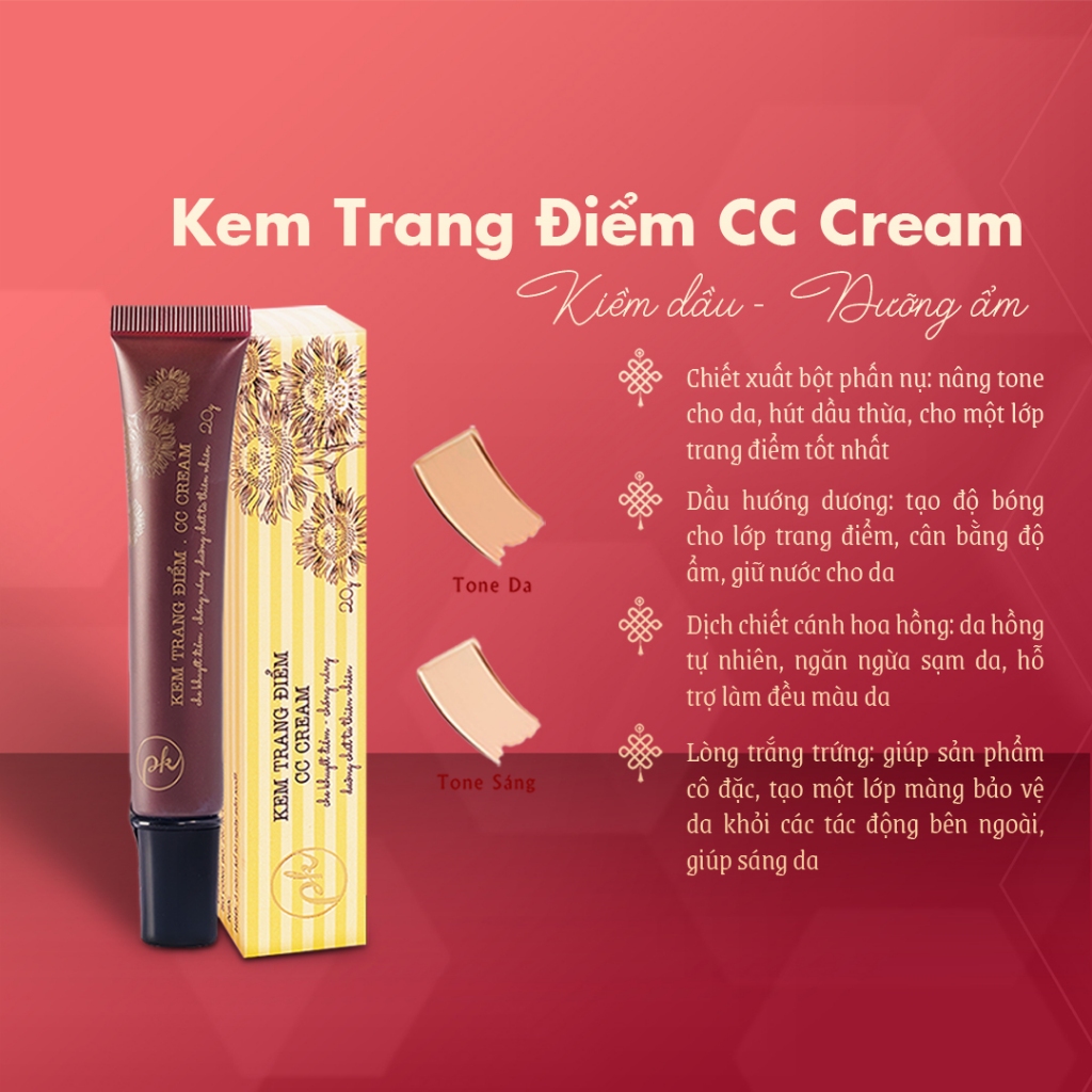 Kem CC Cream, Kem Nền Phấn Nụ Hoàng Cung Che Khuyết Điểm Màu Sáng & Màu Da, Trọng Lượng 15g