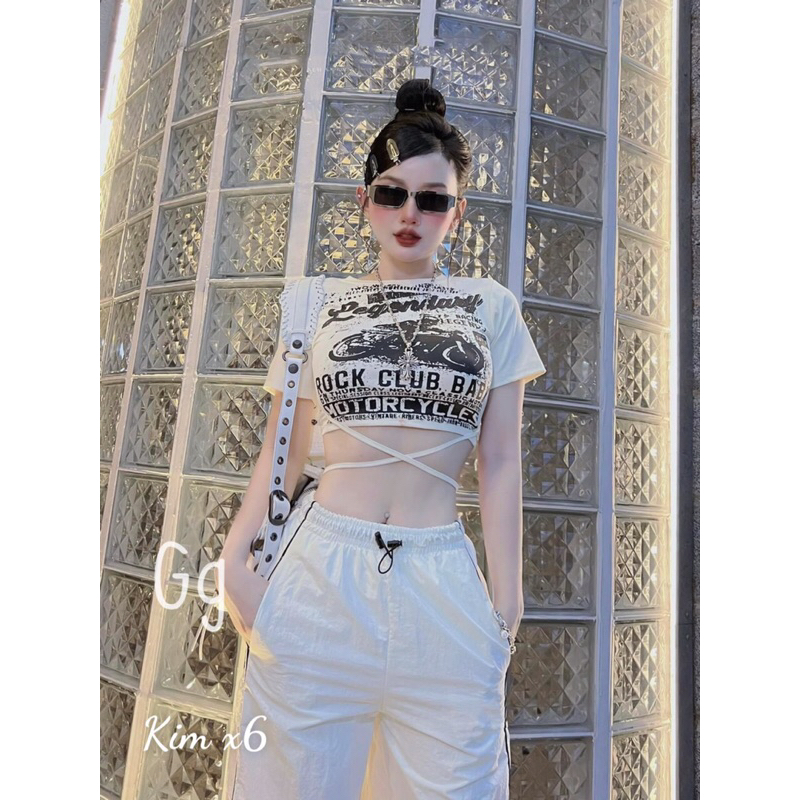 Set Bộ Thể Thao Áo Gân Hoạ Tiết Thắt dây Quần dài Ống Bo MaM, Set Áo ôm Quần Tuyết Mưa Rút dây