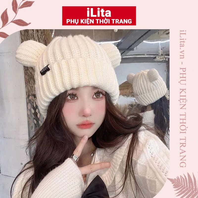 Mũ nón len nữ Hàn Quốc iLita bucket lông cừu ulzzang đẹp mùa đông thời trang màu trắng, nâu, be, đen