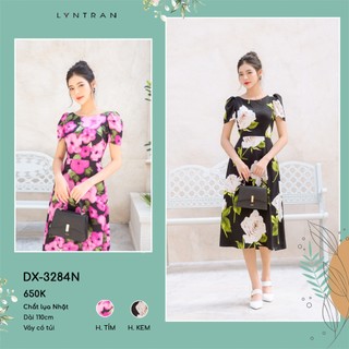 Đầm xoè nữ hoạ tiết hoa cổ thuyền lyntran dx-3284n