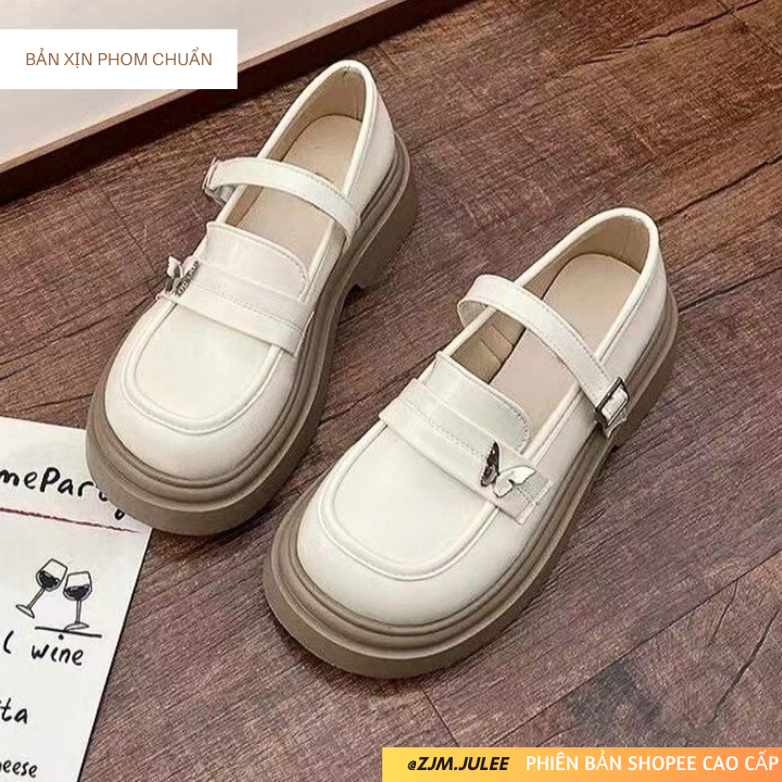 Giày lolita nữ đế bánh mì phong cách Hàn Quốc MSLOF-003 khuy bên - Giày da nữ thời trang