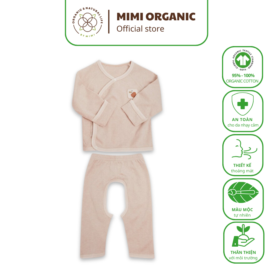 Bộ Quần Áo Nature Colored- Mimi Organic Bông Màu Tự Nhiên Quả Táo Cho Bé Trai/Bé Gái Mềm Mịn Kháng Khuẩn