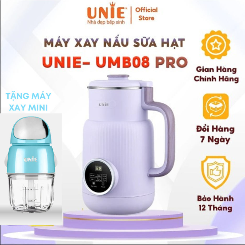 Máy làm sữa hạt UNIE UMB08- Nắp Inox- 5 chức năng xay nấu