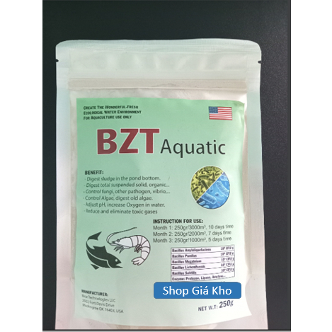 Men Bzt Aquatic gói 250g Tôm Cá , Điều chỉnh pH, giảm khí độc, tăng oxy , phòng và trị nấm, vi khuẩn, phân hủy mùn bã