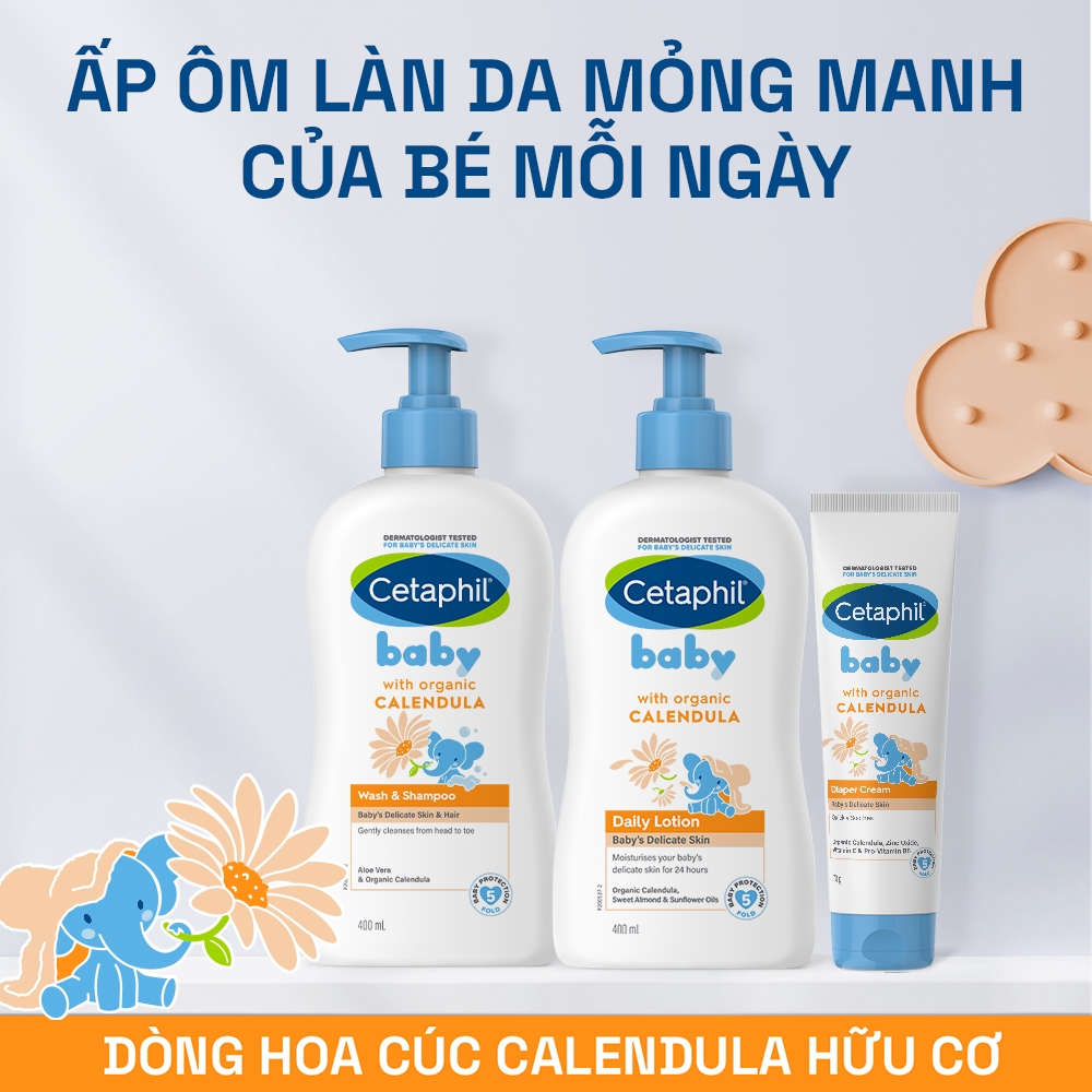 Combo 2 Sữa tắm gội dịu lành Cetaphil Baby Wash & Shampoo with Organic Calendula 400ml/chai