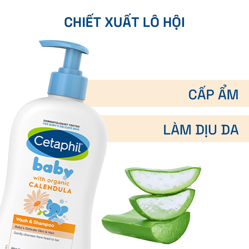 Combo 2 Sữa tắm gội dịu lành Cetaphil Baby Wash & Shampoo with Organic Calendula 400ml/chai