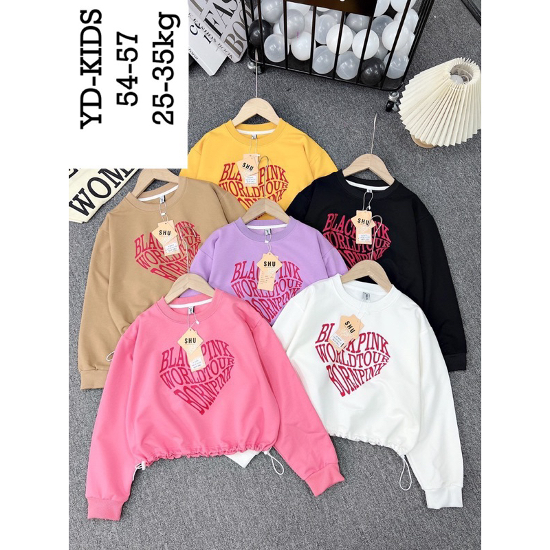 20-31kg áo tim blackpink nhiều màu chất nỉ hai da siêu xịn cho bé gái size đại, áo hoodie cho bé gái