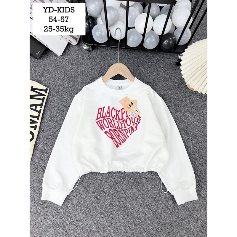 20-31kg áo tim blackpink nhiều màu chất nỉ hai da siêu xịn cho bé gái size đại, áo hoodie cho bé gái